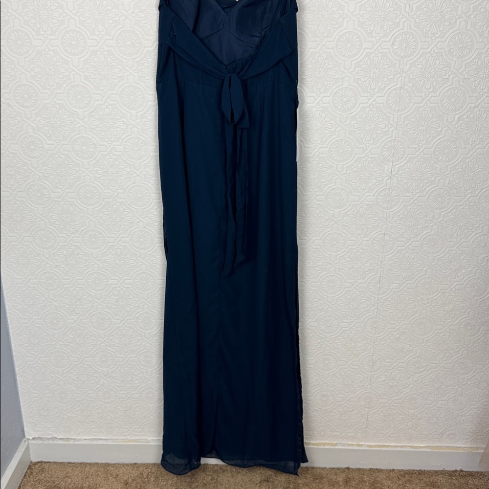 Azazie Mai Dark Navy Bridesmaid Dress US 10 A10 Ruched Chiffon Maxi Gown - Picture 11 of 13